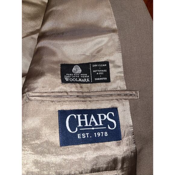 Chaps 42S Taupe Blazer Jacket Sport Suit Coat 100% Wool All Season - Picture 4 of 8
